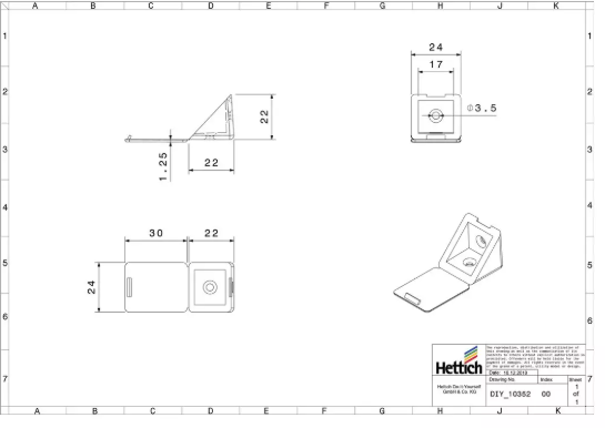 Hettich Eckverbinder Kunststoff weiss, 22 x 22 x 24mm - Diverse Möbelbeschläge und Zubehör