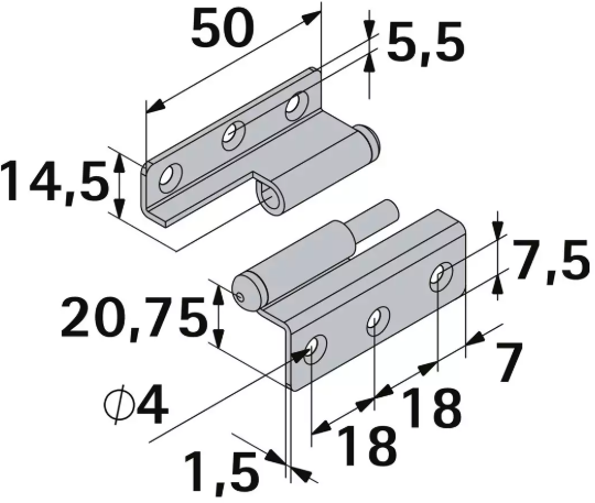 Hettich Möbelband Links, vernickelt, gekröpft, 50 x 38mm, à 2 Stk - Diverse Möbelbeschläge und Zubehör