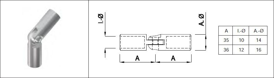 Gelenkanschluss 10 mm geschliffen 1.4301 - INOXTECH-Handlauf-/Geländer-System
