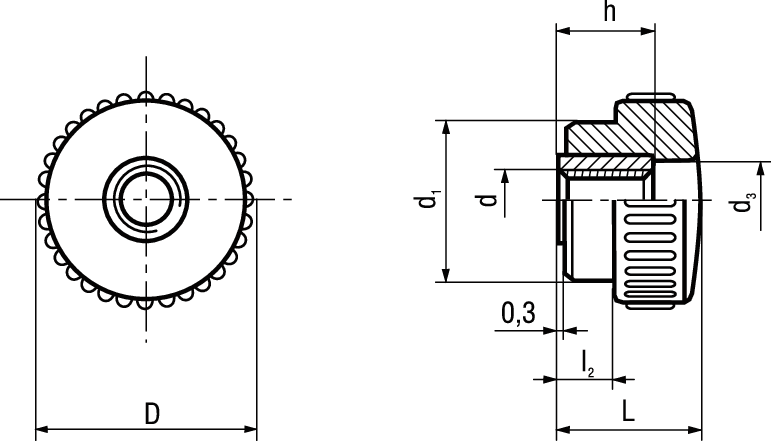 Rändelmuttern Elesa® B.193 FP BN14215 2511B.193/30FP-M6 - Bossard Schrauben