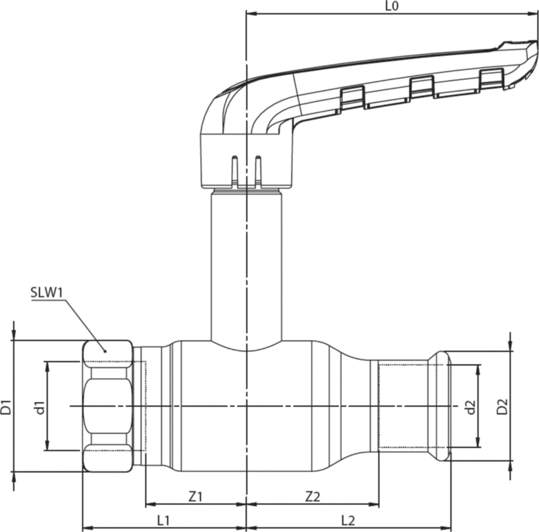 Press-Kugelhahnen lange Spindel Fullflow BF210011 DN 40 / 42mm - Ballofix/Broen-Armaturen
