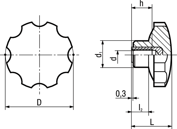 Sterngr Elesa® VH.153 Ms Sackl-Gew BN14145 73431VH.153/62B-M1 - Bossard Schrauben