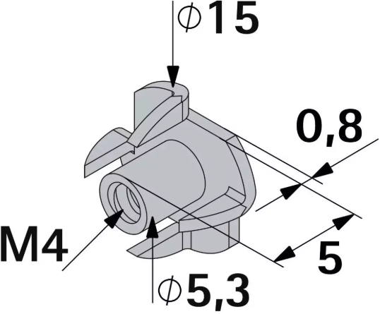 Hettich Einschlag-Mutter verzinkt, Bohrloch D = 6mm, IG M4 à 8 Stk - Diverse Möbelbeschläge und Zubehör