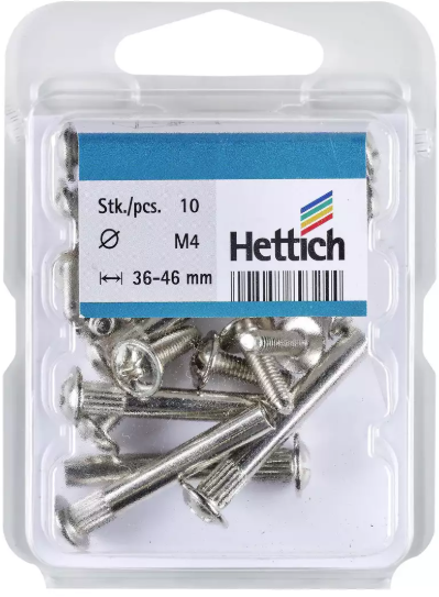 Hettich Verbindungsschraube Set vernickelt, mit Hülse, M4 x 36-46mm, à 10 Stk - Diverse Möbelbeschläge und Zubehör