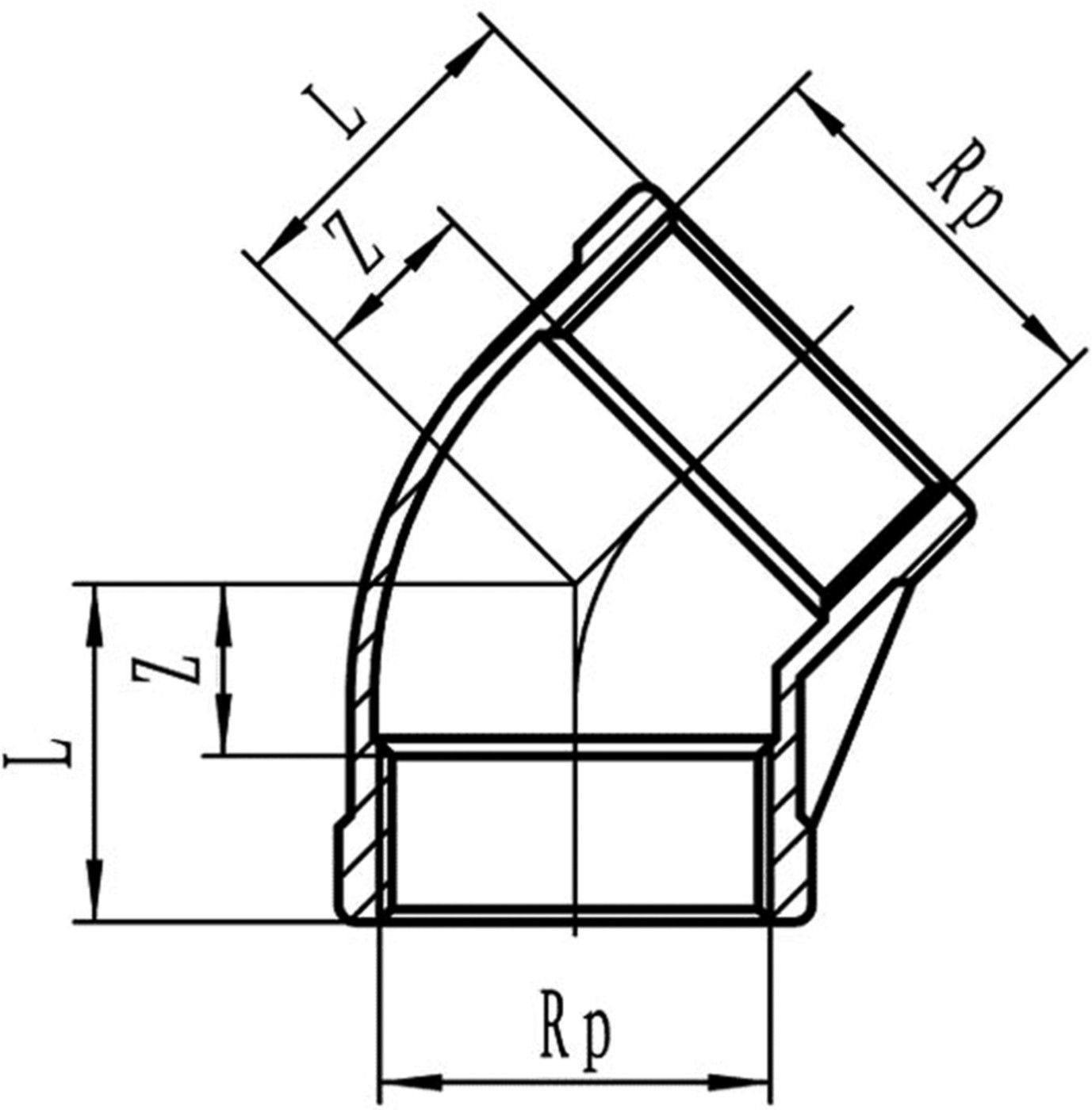 Inox-Winkel 45° IG/IG 1/4" 1120 - Rostfreie Gewindefittings