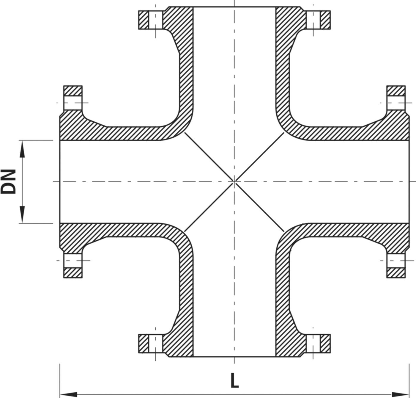 Flanschen-Kreuz-Stück PN 10/16 8520 DN 150 - Hawle Flanschformstücke