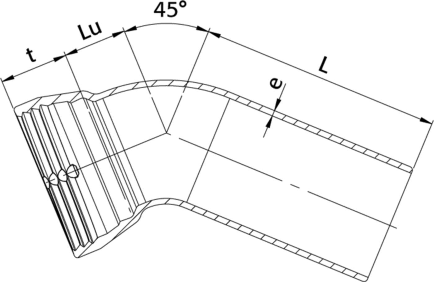 SM-Bogen 1M  MK 45°, mit Gleit- und Dichtring DN 200 - Wild Schraubmuffenformstücke
