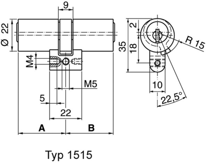 KABA 20 Doppelzylinder Typ M1515 32.5/32.5, mit 5 Schlüsseln - Kaba 20, Lagerprodukt