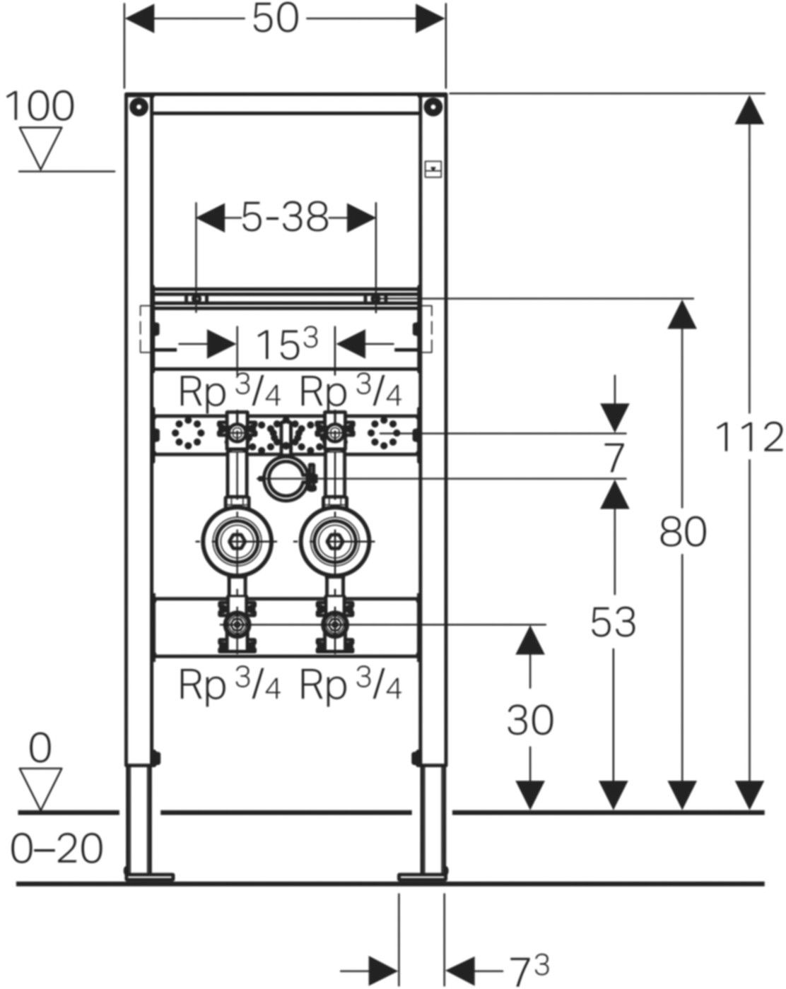 Element für Waschtisch 111.572.00.2 Typ 112, Standarmatur, Wasserstrecken - Geberit-Duofix