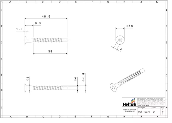 Hettich Verbindungsschraube verzinkt, PZ 4.9 x 40mm, à 8 Stk - Diverse Möbelbeschläge und Zubehör