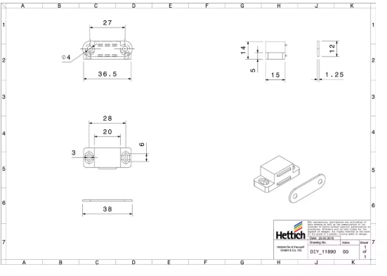 Hettich Magnetschnäpper weiss, 15 x 13mm, Haltekraft 2kg, à 4 Stk - Diverse Möbelbeschläge und Zubehör