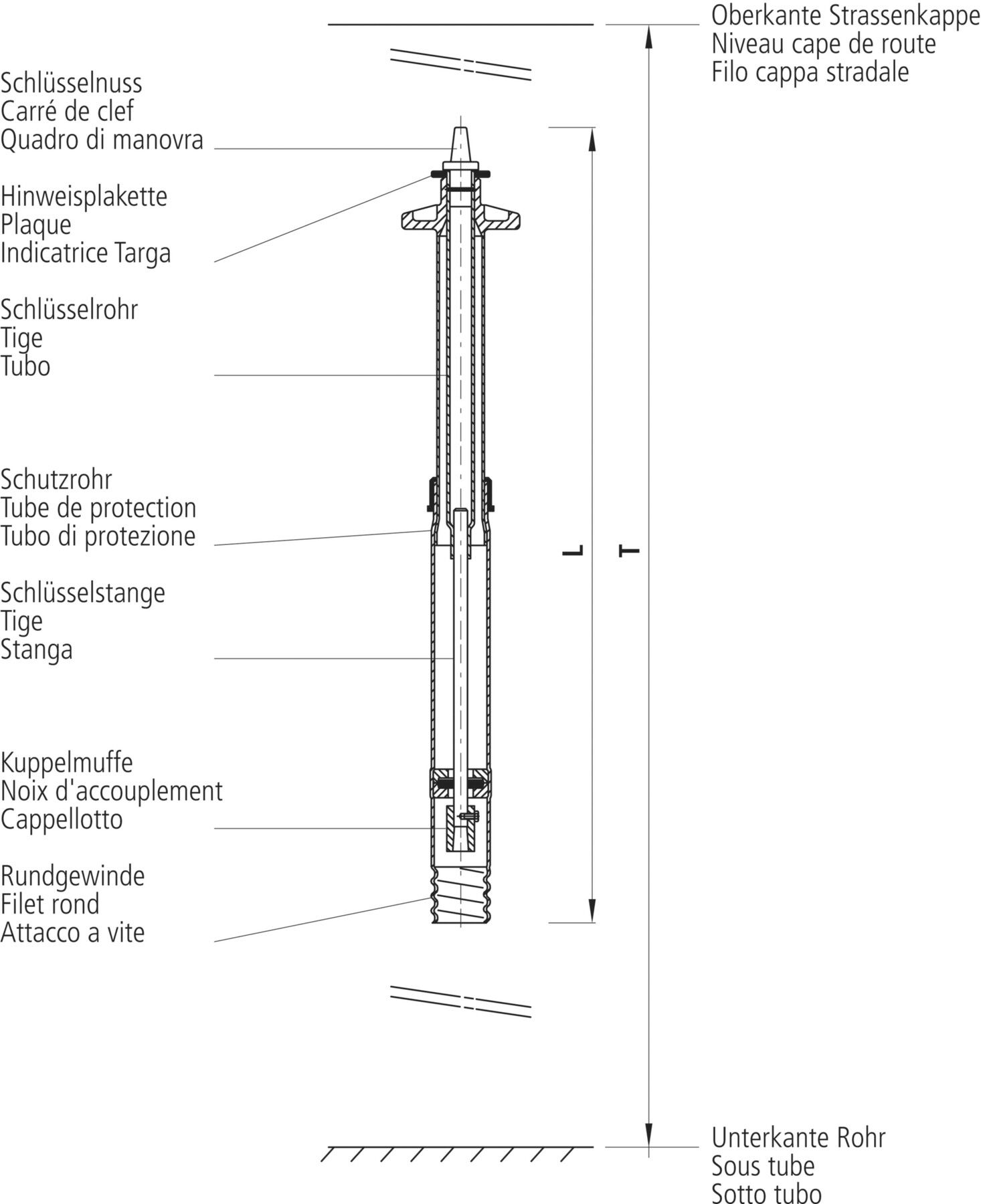Einbaugarnitur, teleskopisch lang 9612 DN 1 1/2" GT = 1,23 - 1,86m - Hawle Schieberzubehör