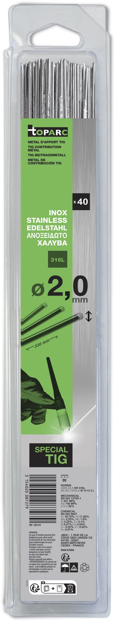 GYS 40 WIG-Schweissstäbe Edelstahl 316 L Ø 2,0 mm, 330 mm, in Blister - Schweissen