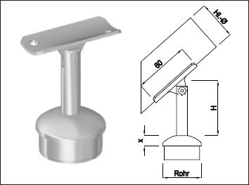 Steckkonsole bewegl mit halbr Rohrkappe Pfos 48.3mm,HL48.3mm,TH150mm,geschl. - INOXTECH-Handlauf-/Geländer-System
