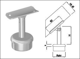 Steckkonsole bewegl mit ger Rohrkappe Pfos 42.4mm,HL42.4mm,TH80mm 136403 - INOXTECH-Handlauf-/Geländer-System