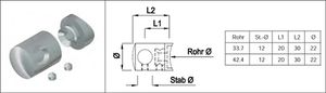 Rundstabtrav. kurz, eingesat., links 33.7 mm geschliffen 1.4301 - INOXTECH-Handlauf-/Geländer-System