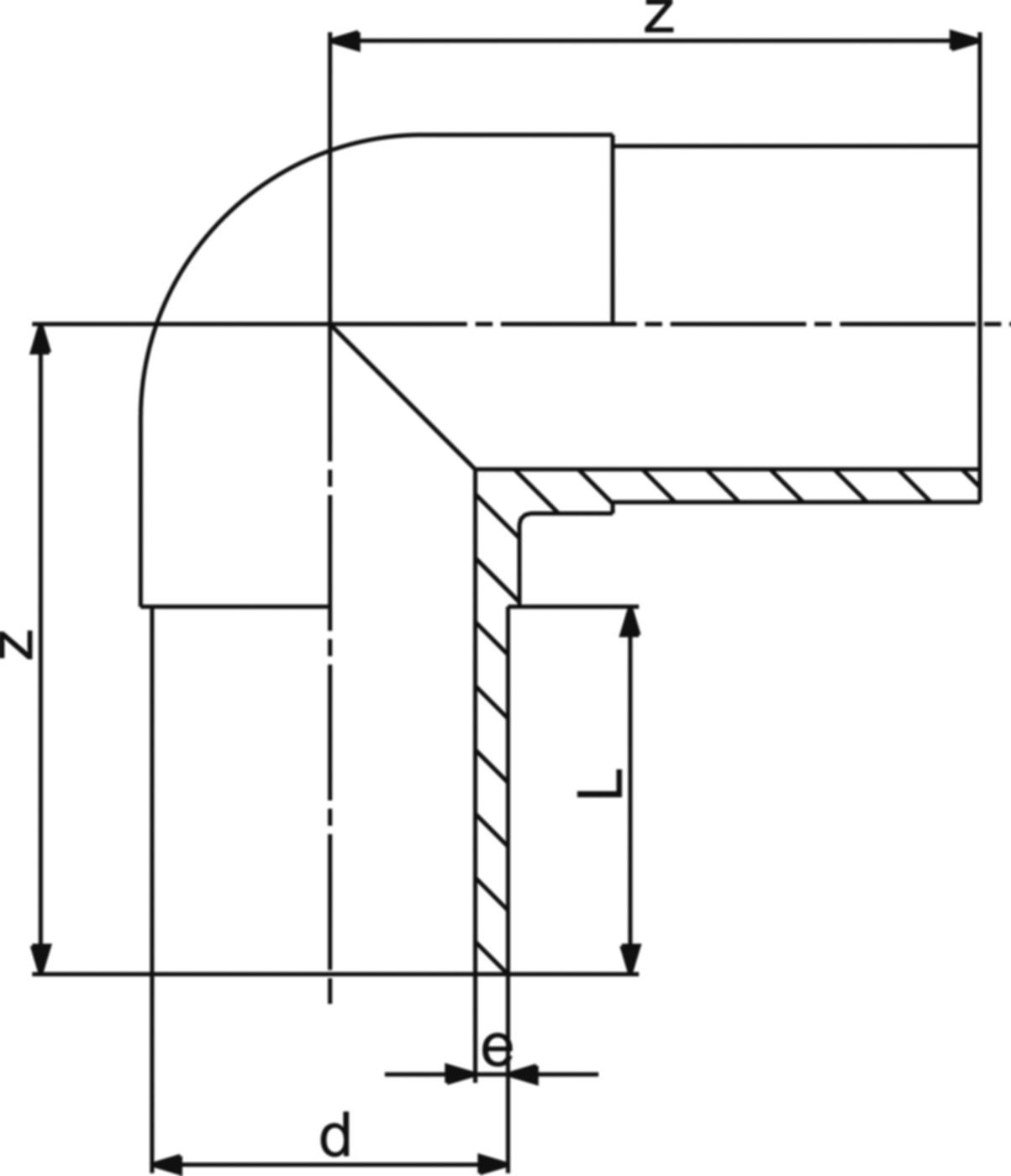 Winkel 90° PE100 S8 PN 10 d 110mm 753 100 814 - PE100 Stutzenformstücke langschenklig