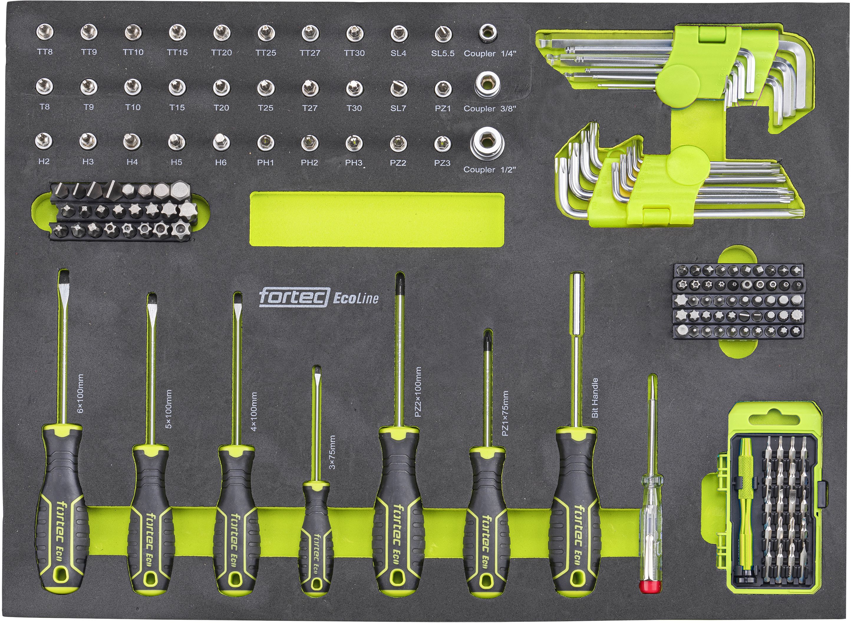 FORTEC Werkstattwagen Eco 299-tlg. 7 Schubladen+ Seitentür, 765x460x820mm - Werkzeugkoffer,Sortimentskoffer,Behälter