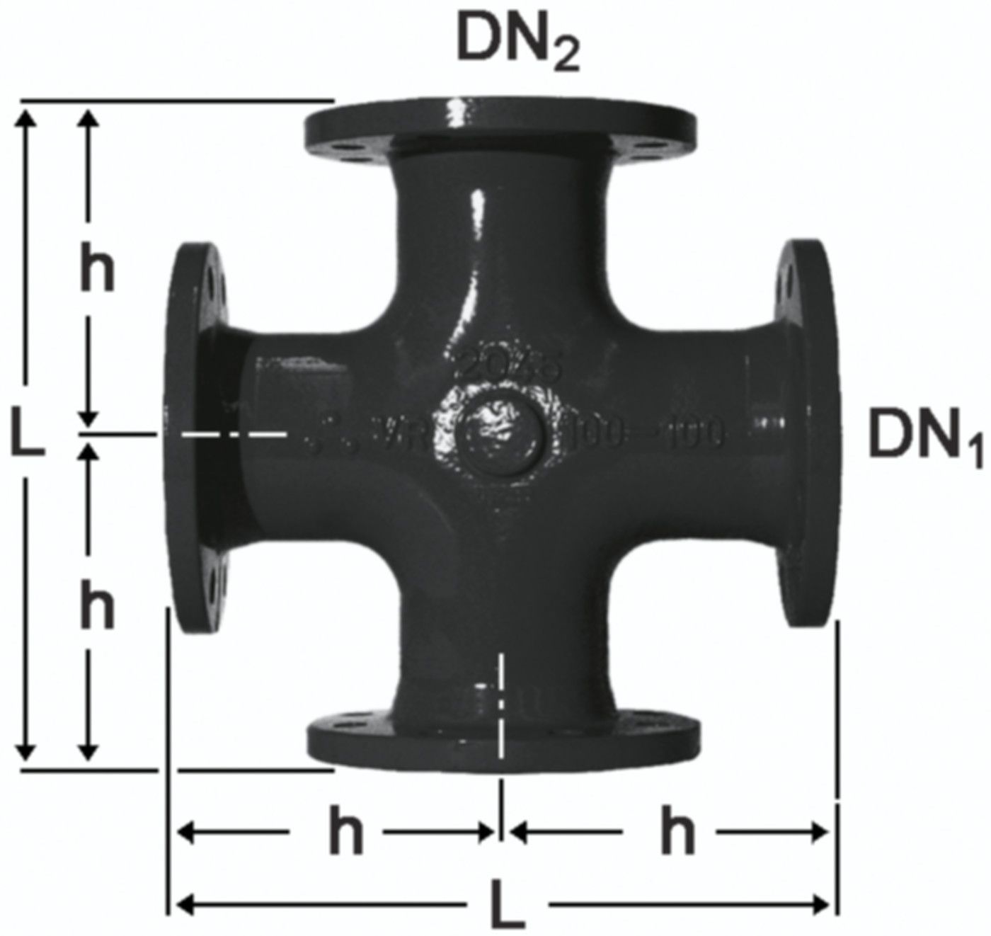 Flanschenkreuz PN 10/16 Fig. 2045 DN 80/80 - Von Roll Flanschenformstücke