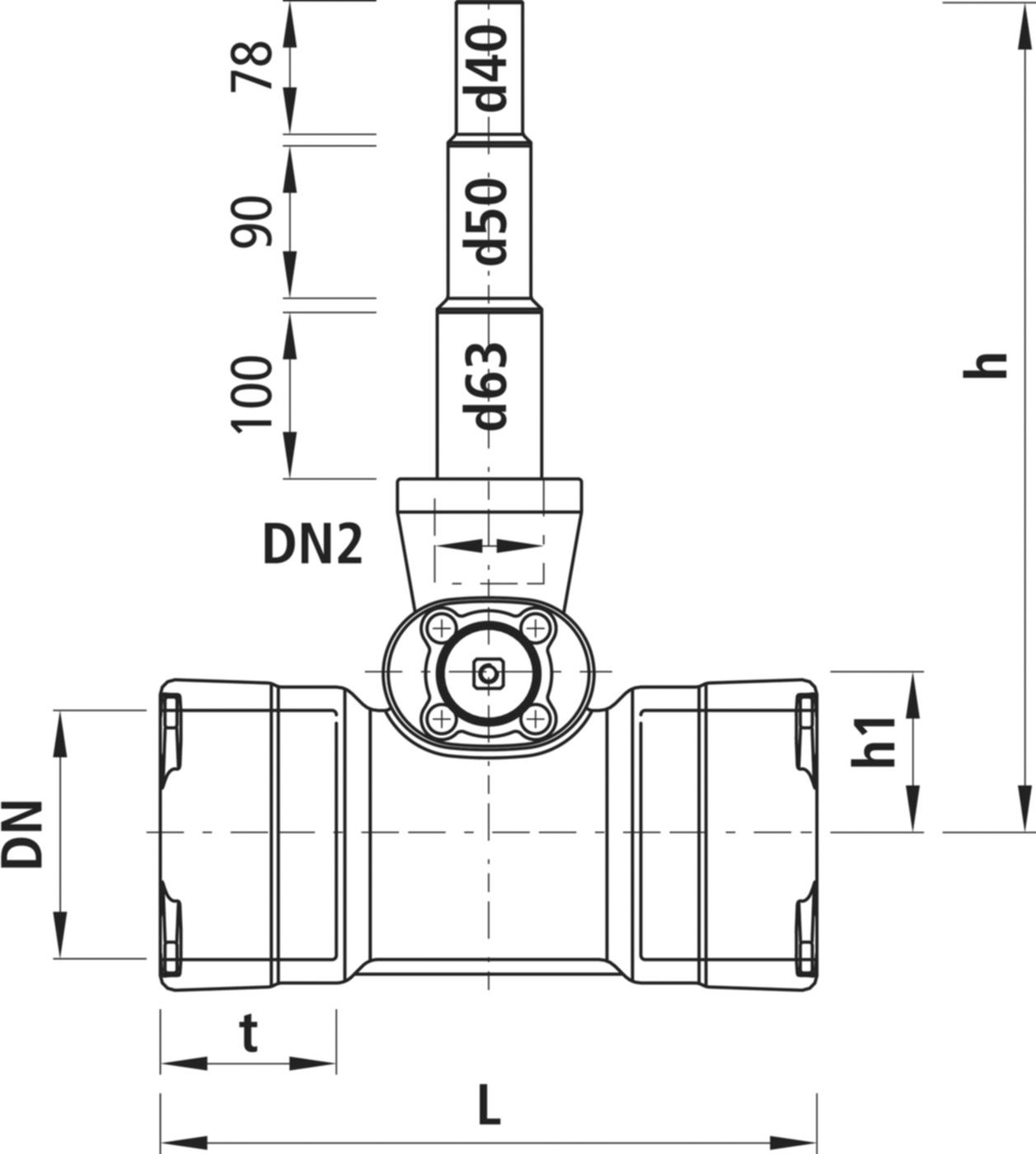 Combi-T mit Steckmuffen, Baio 4381 DN 100 Abgang Univ. PE-Enden d40/50/63mm - Hawle Armaturen