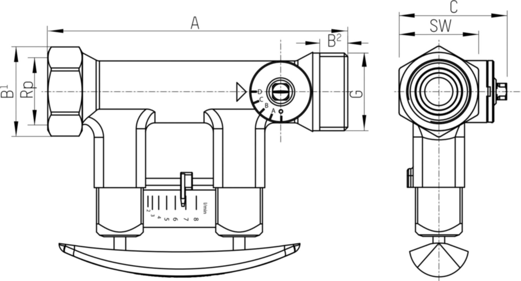 Abgleichvent.Setter Bypass SD AV 23 DN15 223.2262.000 IG Anzeige 2.0-8.0 l/min. - Taconova