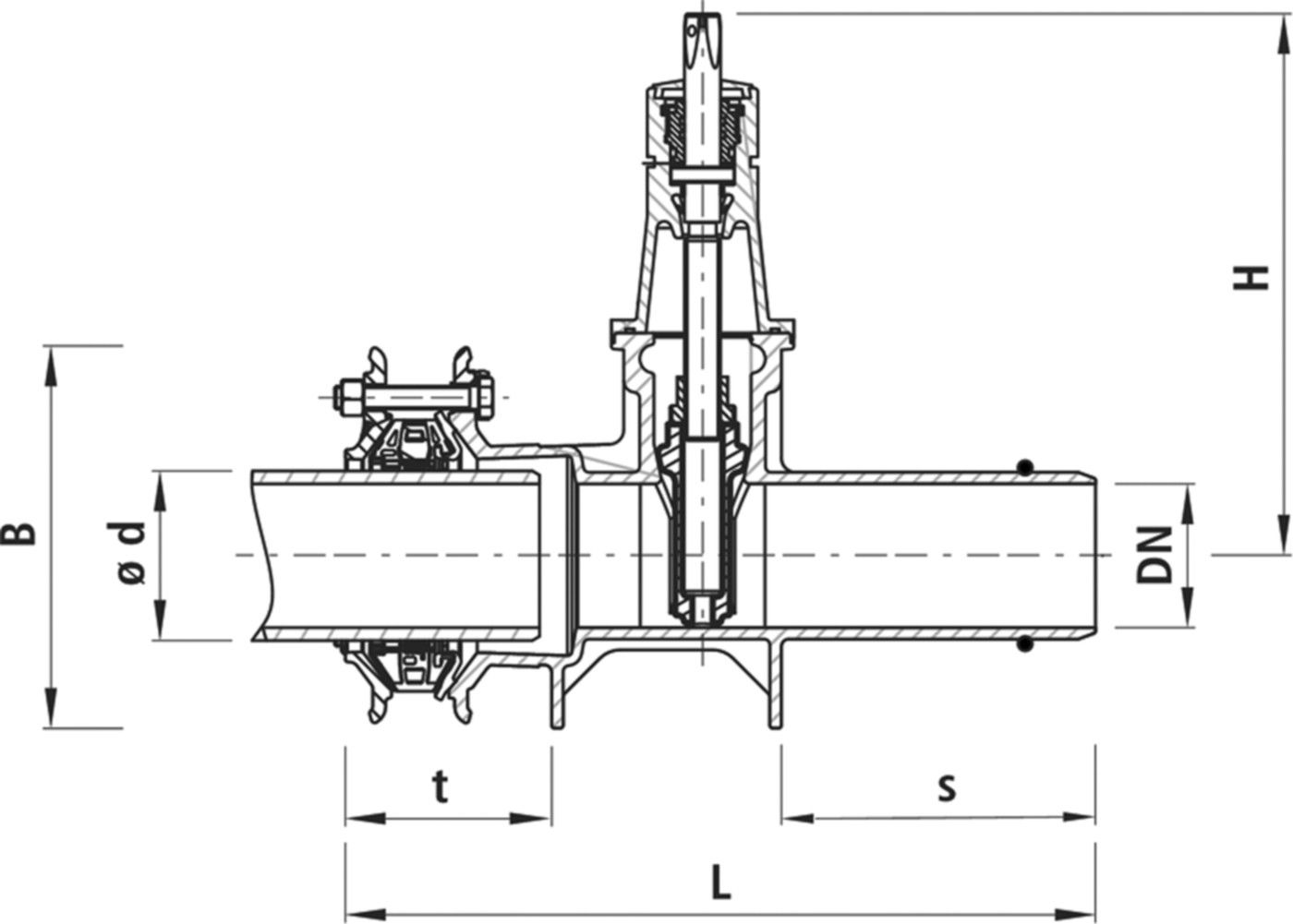 Spitzend/Mehrbereichsmuffenschieber 4252 Synoflex für Schraubmuffe DN 150 - Hawle Synoflex