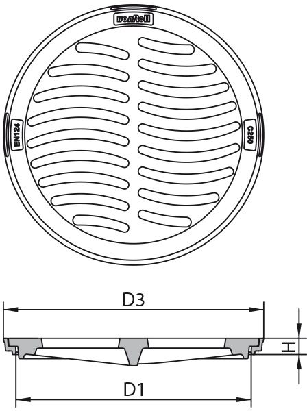 Fig. 2905 050 00 Guss B125 in Zementrohr, geschlitzt, flach - Einlaufroste von Roll