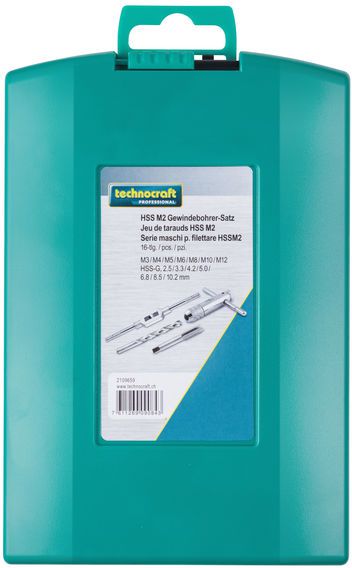 TECHNOCRAFT HSS Einschnitt Gewindebohrer Satz ,16- M3 - M12 ,  DIN 338 , DIN 1814 - Gewindeschneiden