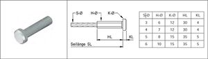 Seilhülsen 6-kantverpresst m. Flachkopf Seil-Ø 3 mm Hülse 6 x 30 mm 1.4301 - INOXTECH-Handlauf-/Geländer-System