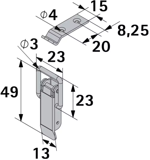 Hettich Kistenverschluss verzinkt, 13 x 49mm - Diverse Möbelbeschläge und Zubehör