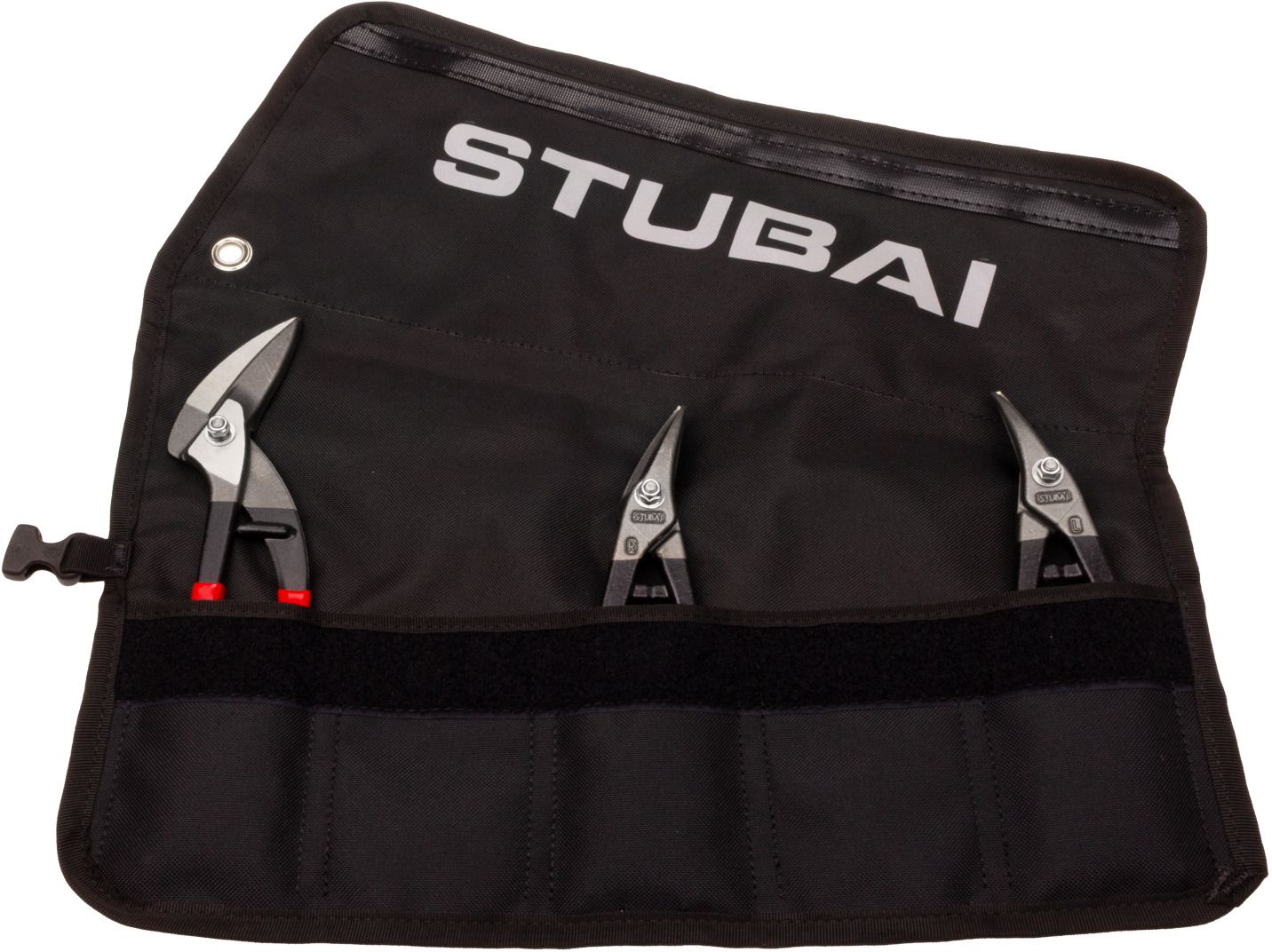 STUBAI Mini Scheren-Set 3 tlg S2739 , PVC Isolierung in Rolltasche - Spenglerwerkzeuge