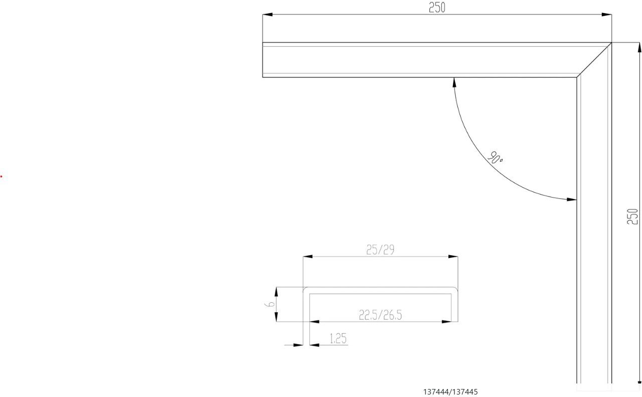 Abdeckprofil 29 x 11 x 1.25 mm für Eckverbindung für Glas 21 mm, 90° - INOXTECH-Handlauf-/Geländer-System