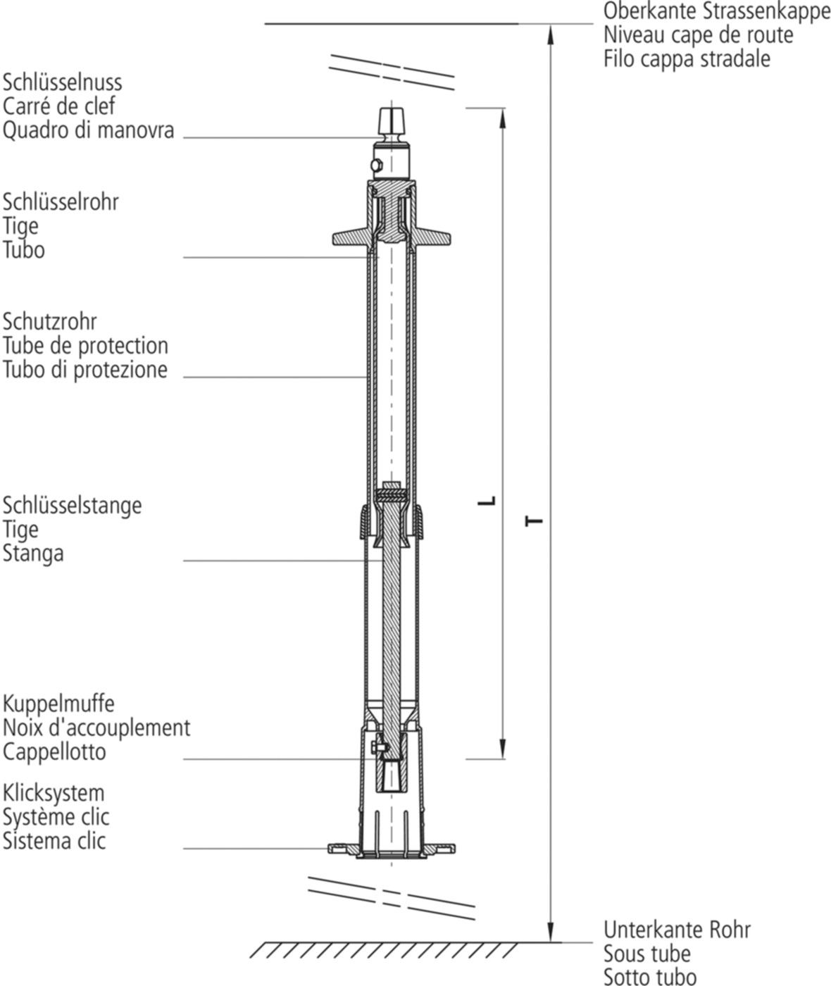 Einbaugarnitur, teleskopisch kurz 9501 DN 200 GT = 1,40 - 1,65m - Hawle Schieberzubehör
