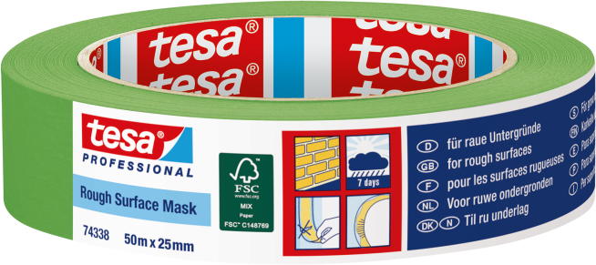 Tesa Abdeckband für raue Untergründe B= 25mm, L= 50m, 74338 - Kleben