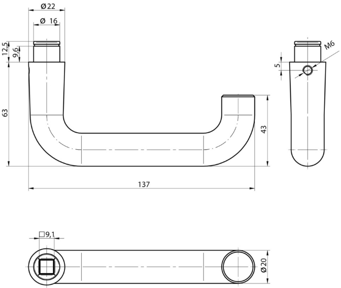 MEGA Haustürdrücker 33.250, vernickelt matt 16mm, 4-Kant: 9mm, TS: 50-85mm - Tür- und Sichtbeschläge