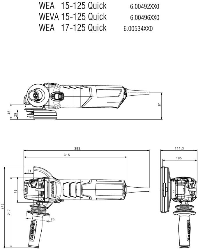 Winkelschleifer WE 17-125 Quick Ø 125mm, 1700W, 11000/min - Metabo Elektrowerkzeuge