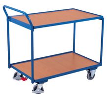 Tischwagen mit 2 Ladeflächen 98x59cm, hoher Griff Tragkraft 250 Kg, 2 Lenk- + 2 Bockrollen - Transportgeräte