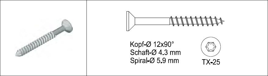 Senk-Spanplattenschrauben mit TX 25 6 x 80 mm 1.4301 - INOXTECH-Handlauf-/Geländer-System