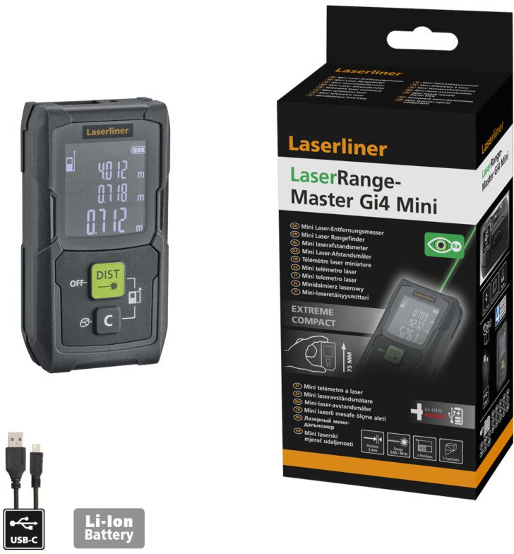LASERLINER LaserRange-Master Gi4 Mini Grüner Akku USB-C Laser, bis 40m,+/-2mm - Längenmessen