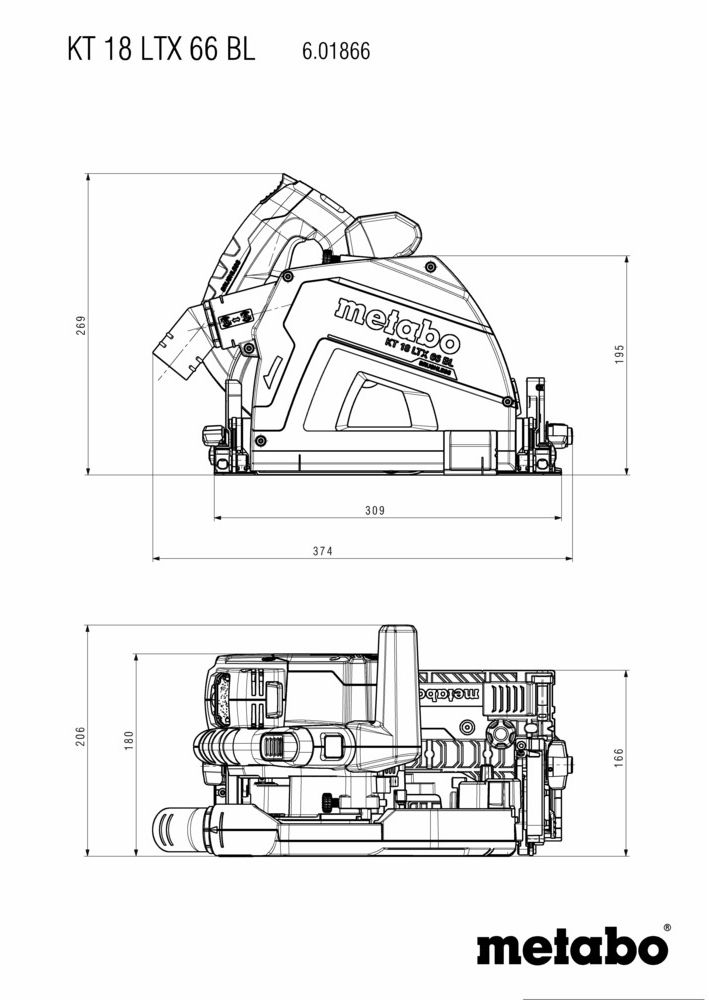 Akku-Tauchkreissäge KT 18 LTX 66 BL 18V, solo, MetaBox - Metabo Elektrowerkzeuge