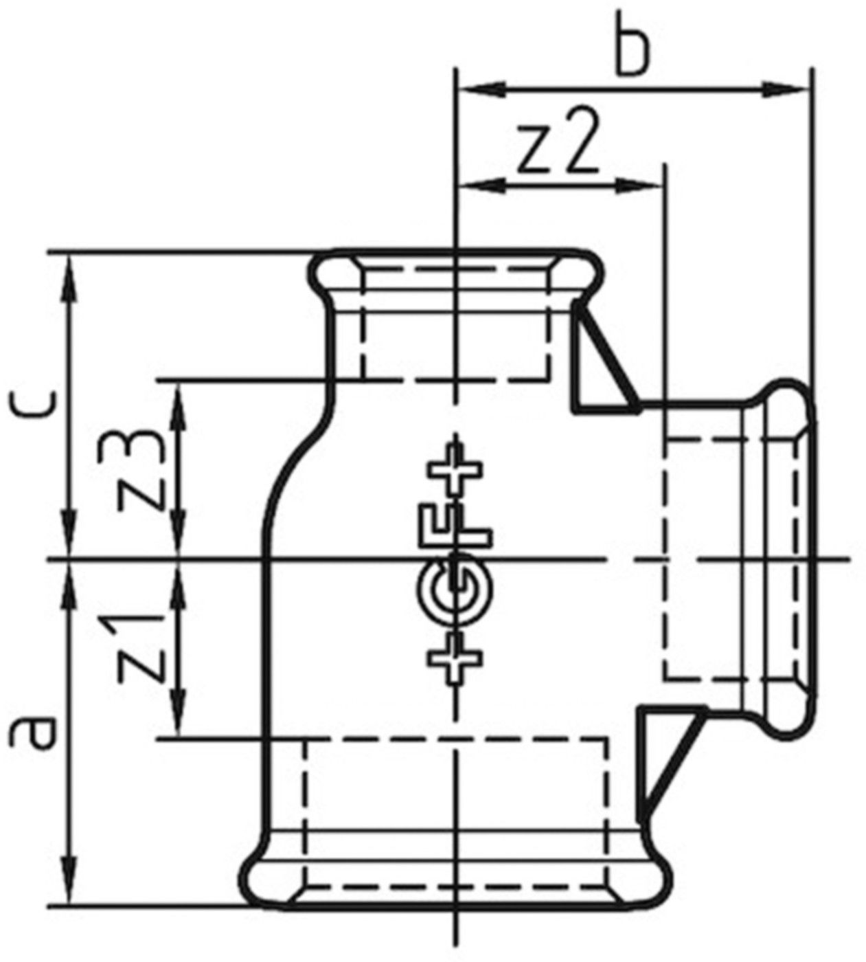 T-Stück red. 130 V 11/4"- 1"- 1" 770 130 254 - GF verz. Tempergussfittings