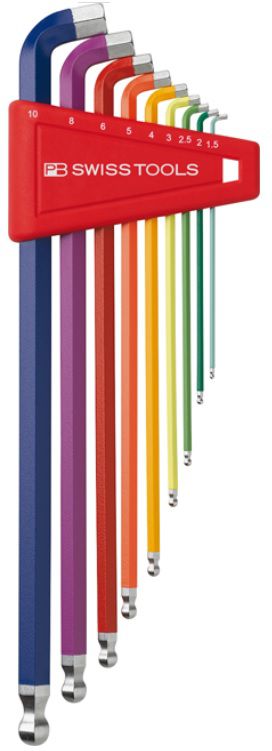 PB Kugelkopf-Stiftschlüssel-Satz, Lang 100° PB 2212 LH-10 RB , 9-tlg., 1.5 - 10 mm - Schraubenzieher