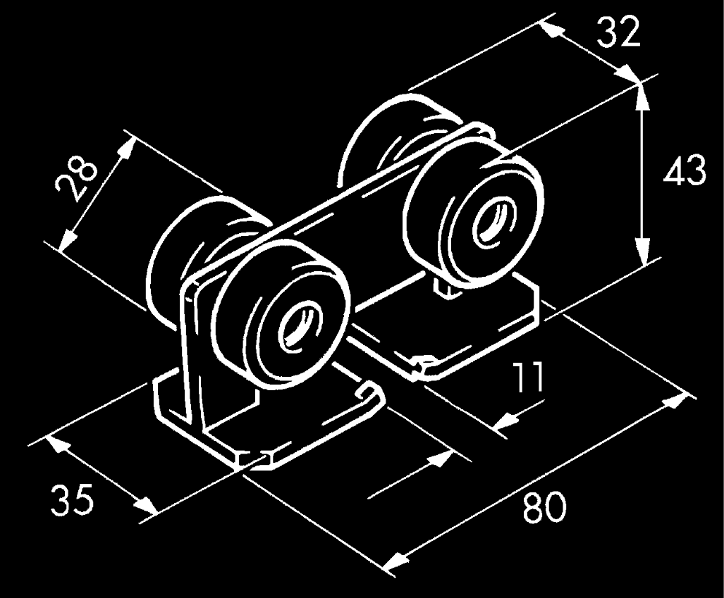 HAWA-PORTA Laufwagen, Porta 300S, Kugellager Kunststoffrollen, ohne Tragschraube, max. 300kg - Schiebetür- und Schiebetorbeschläge