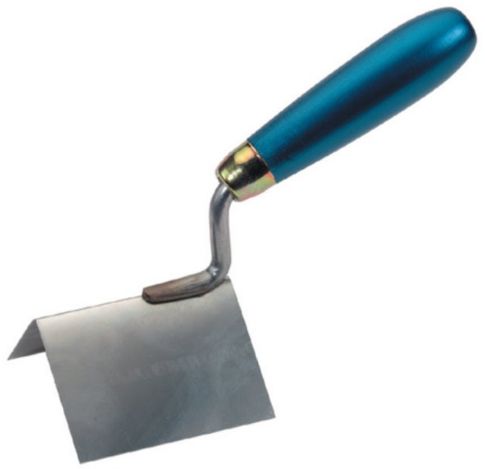 Ausseneckenspachtel, INOX Gr. 80/60mm, mit blauem Holzheft - Bauwerkzeuge