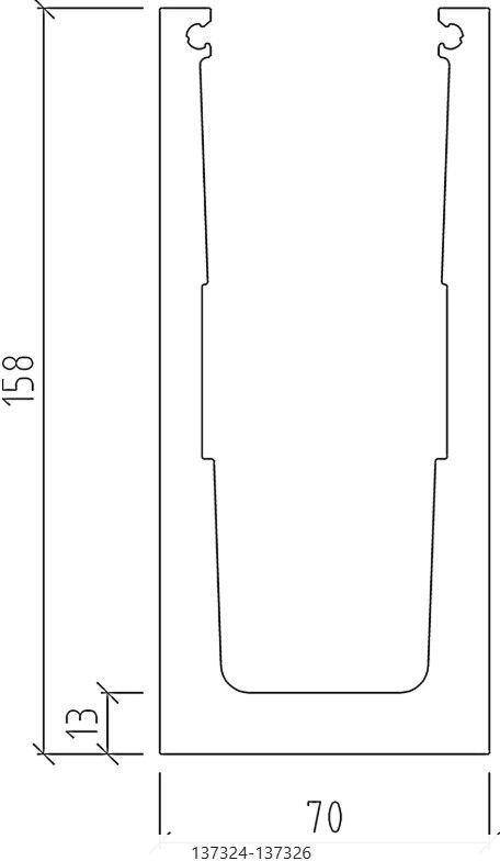 Aluminium U-Profil Ganzglasgeländer Basic Trockenverglasung, 158 x 70mm, roh, pressblank, L - INOXTECH-Handlauf-/Geländer-System