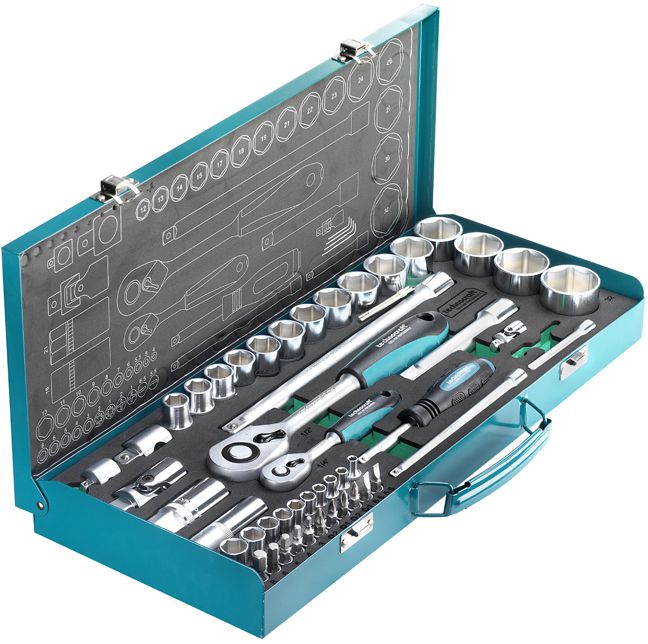 TECHNOCRAFT Steckschlüsselsatz, 53-tlg 1/4" + 1/2", in Metallkassette 1164353000 - Steck- und Drehmomentschlüssel