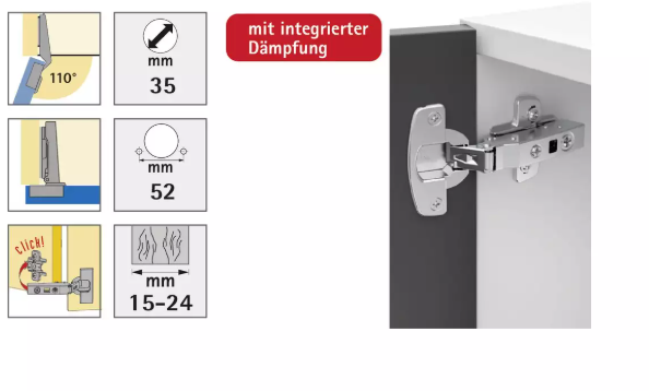Hettich Topfscharnier Sensys Vorliegend, vernickelt, Bohrloch-Ø 35 mm, à 2 Stk - Diverse Möbelbeschläge und Zubehör