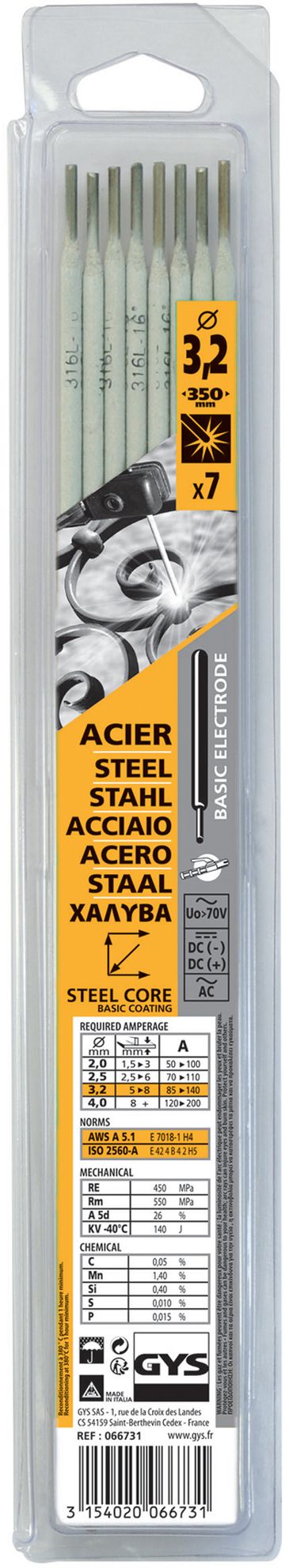 GYS Stahl-Elektroden basisch umhüllt Ø 3,2 mm, Pack à 7 Stk. - Schweissen