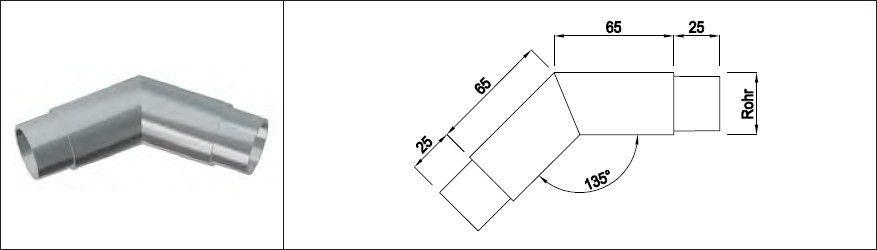 Rohrecke spitz 45° 42.4 mm geschliffen 126563 - INOXTECH-Handlauf-/Geländer-System