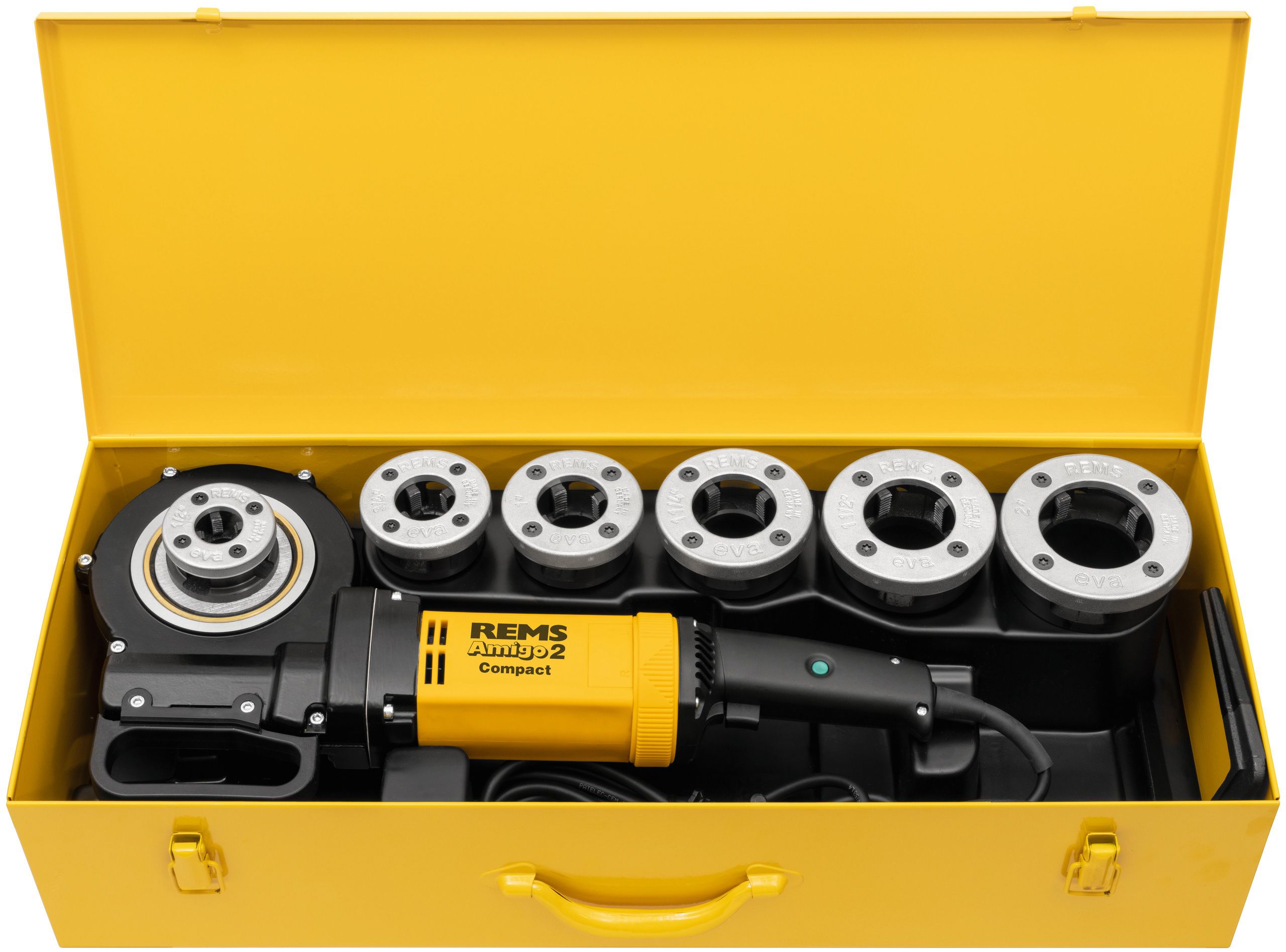 REMS Gewindeschneidm,Amigo 2 Compact Set 540024 RSEV, R 1/2"-3/4"-1"-11/4"-11/2"-2" - Sanitärwerkzeuge